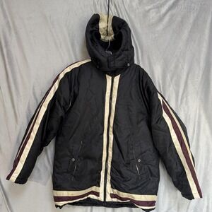 Swiss Alps Jacket Womens 18 Black Cream Hooded Puffer Ski Coat 80s 90s Retro Vtg